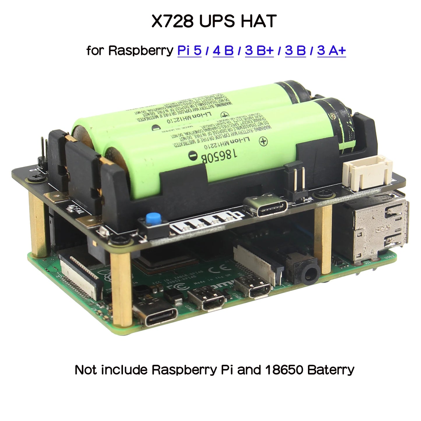 Custom Pi UPS HAT, X728 V2.5 Power Mangement Board for     Pi 5 /4B/3B+/3B