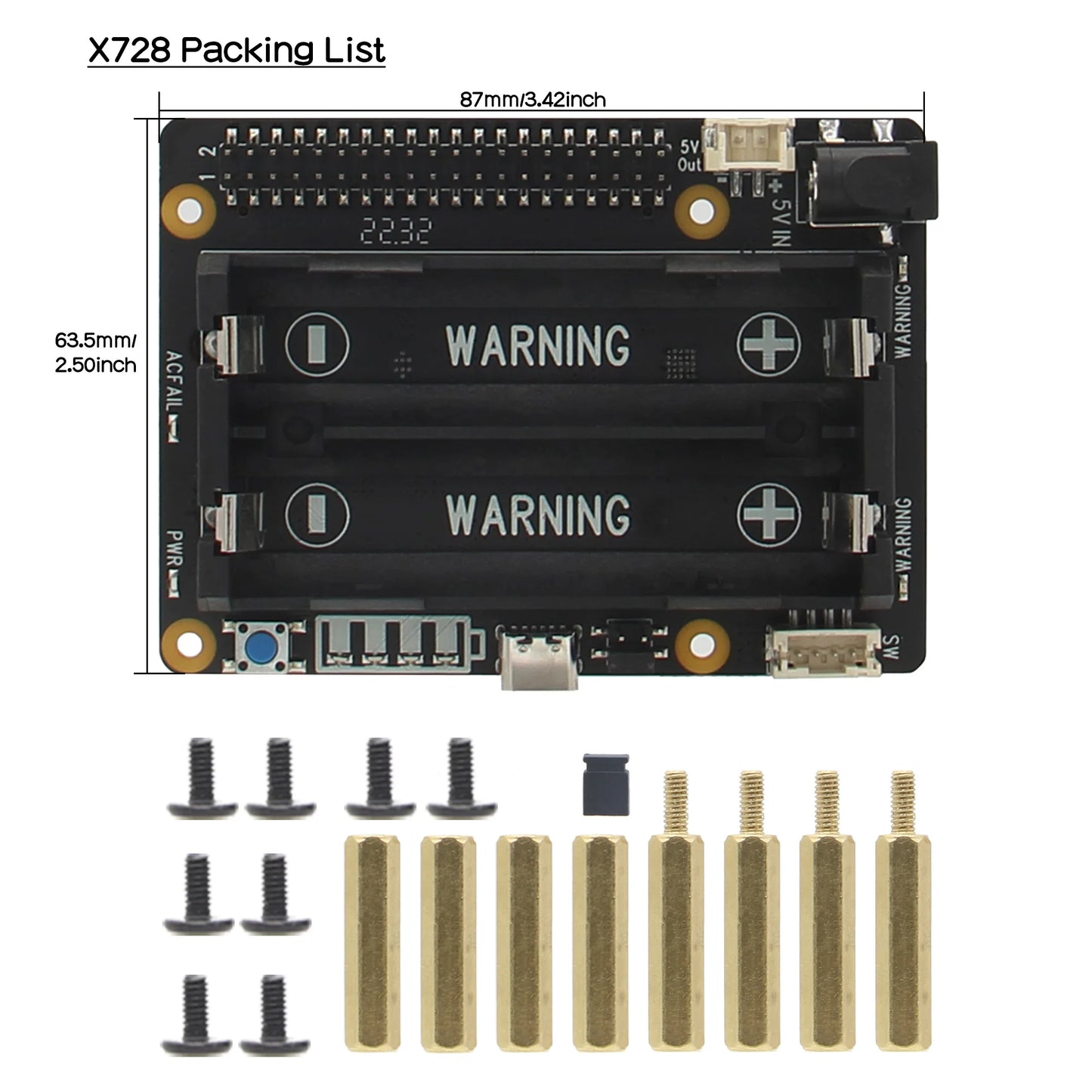 Custom Pi UPS HAT, X728 V2.5 Power Mangement Board for     Pi 5 /4B/3B+/3B