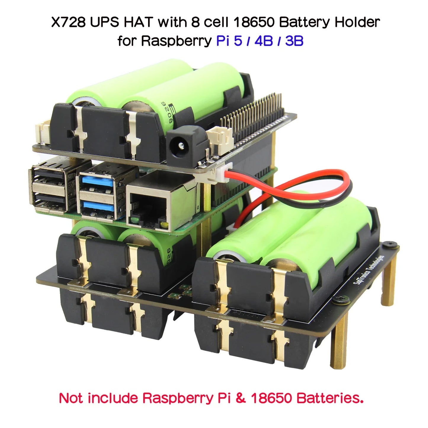 Custom Pi UPS HAT with 8-Cell 18650 Battery Holder, X728 with X708-A1 for     Pi5/4B/3B+/3B