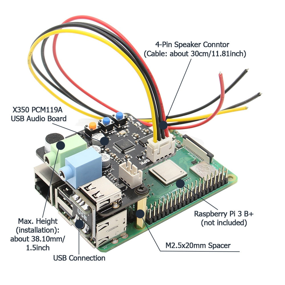 Raspberry Pi X350 USB Audio Card with Microphone Input / Audio Input & Output For PC/Raspberry Pi 3 Model B+(plus)/3B/2B customize