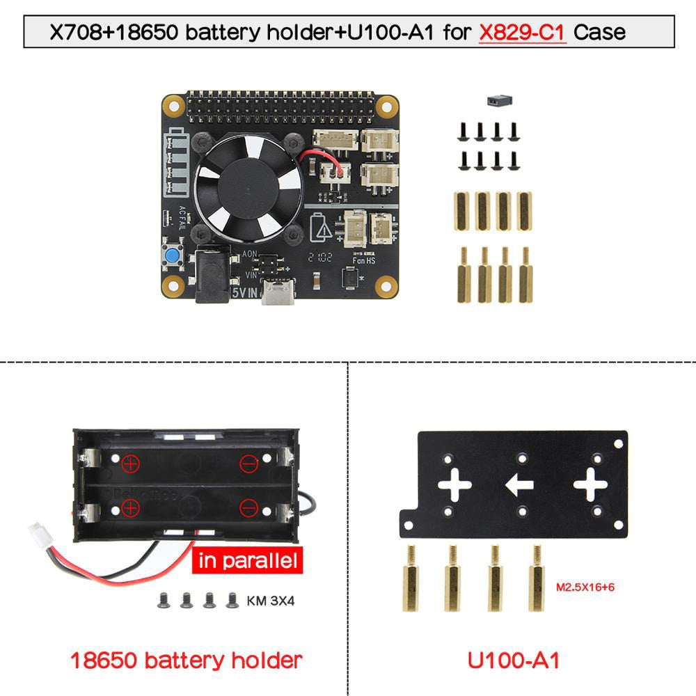 Raspberry Pi X708 UPS HAT & Power Management Board with Cooling Fan ,AC Power Loss Detection, Auto On & Safe Shutdown Function customize