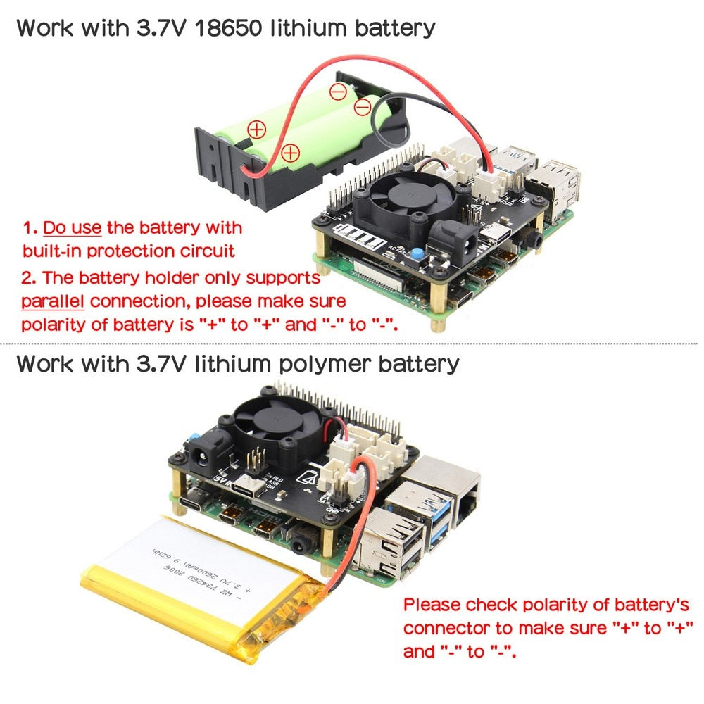 Raspberry Pi X708 UPS HAT & Power Management Board with Cooling Fan ,AC Power Loss Detection, Auto On & Safe Shutdown Function customize