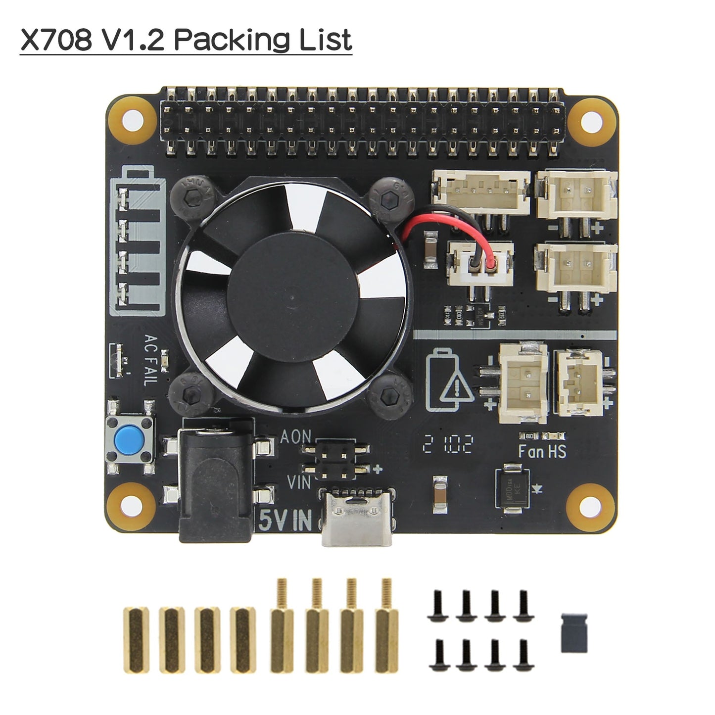 Raspberry Pi X708 UPS HAT & Power Management Board with Cooling Fan ,AC Power Loss Detection, Auto On & Safe Shutdown Function customize