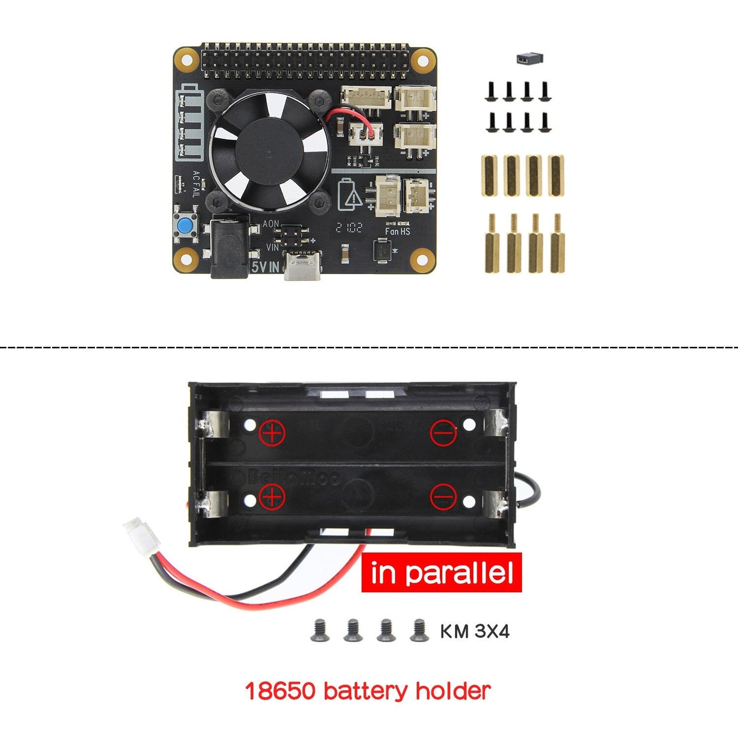 Raspberry Pi X708 UPS HAT & Power Management Board with Cooling Fan ,AC Power Loss Detection, Auto On & Safe Shutdown Function customize