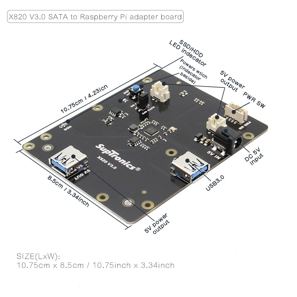 Raspberry Pi X820 V3.0 Expansion Board & Metal Case Supports 2.5-inch SATA HDD/SSD For Raspberry Pi 3 Model B+, 3B, 2B, B+ customize