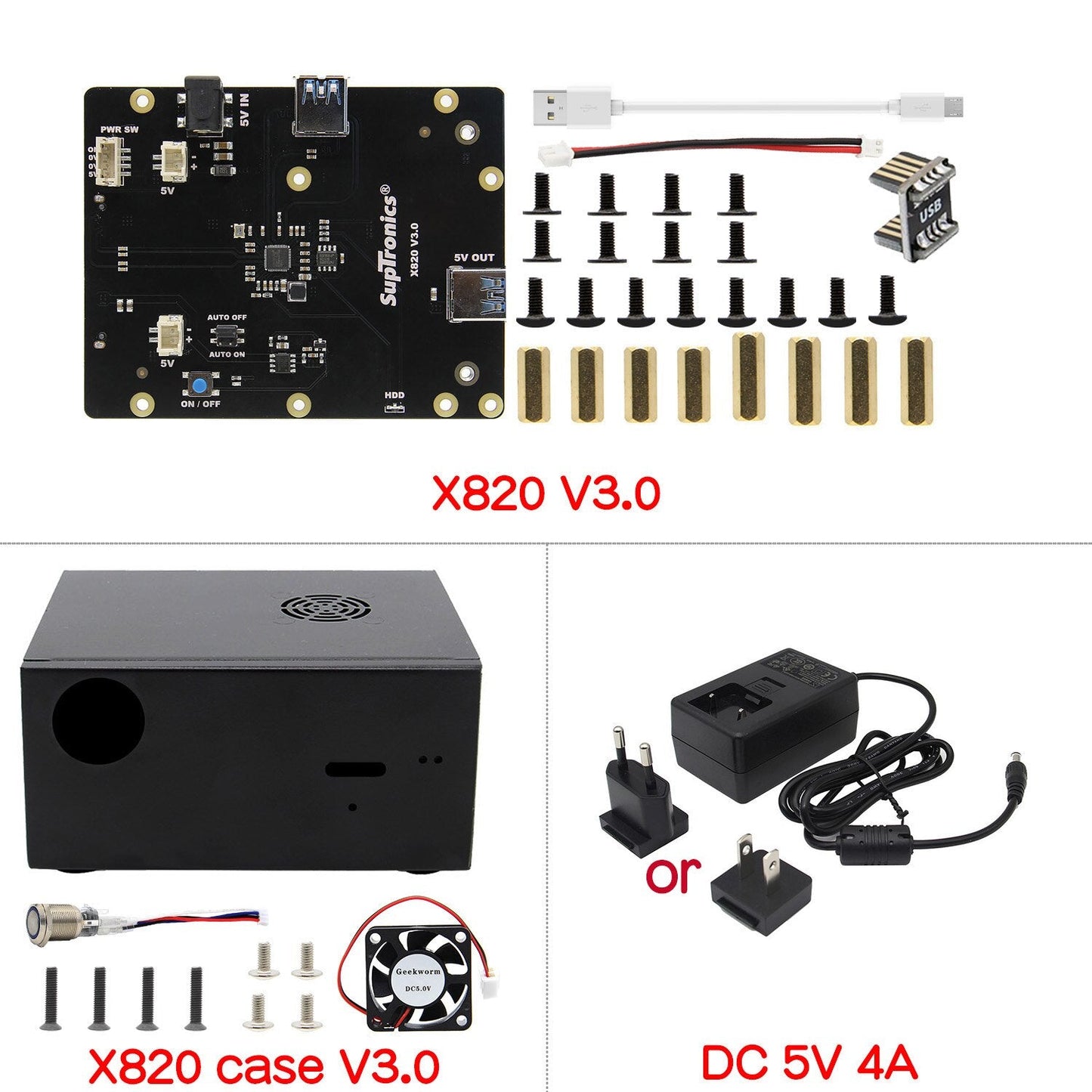 Raspberry Pi X820 V3.0 Expansion Board & Metal Case Supports 2.5-inch SATA HDD/SSD For Raspberry Pi 3 Model B+, 3B, 2B, B+ customize