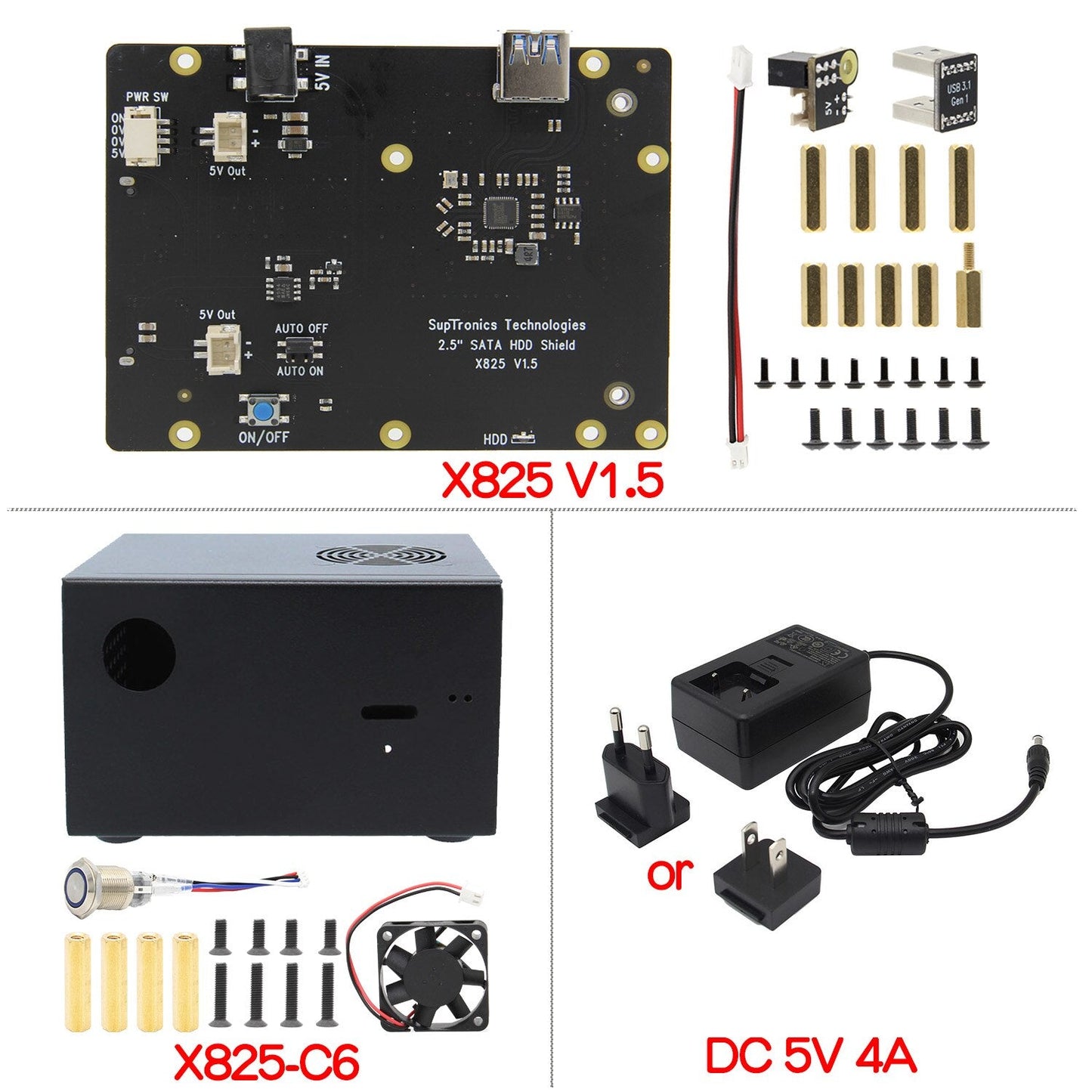 Raspberry Pi X825-C6 / X825-C8 Metal Case with power switch & cooling fan for Raspberry Pi 4 Model B & X825 Board & X735 customize