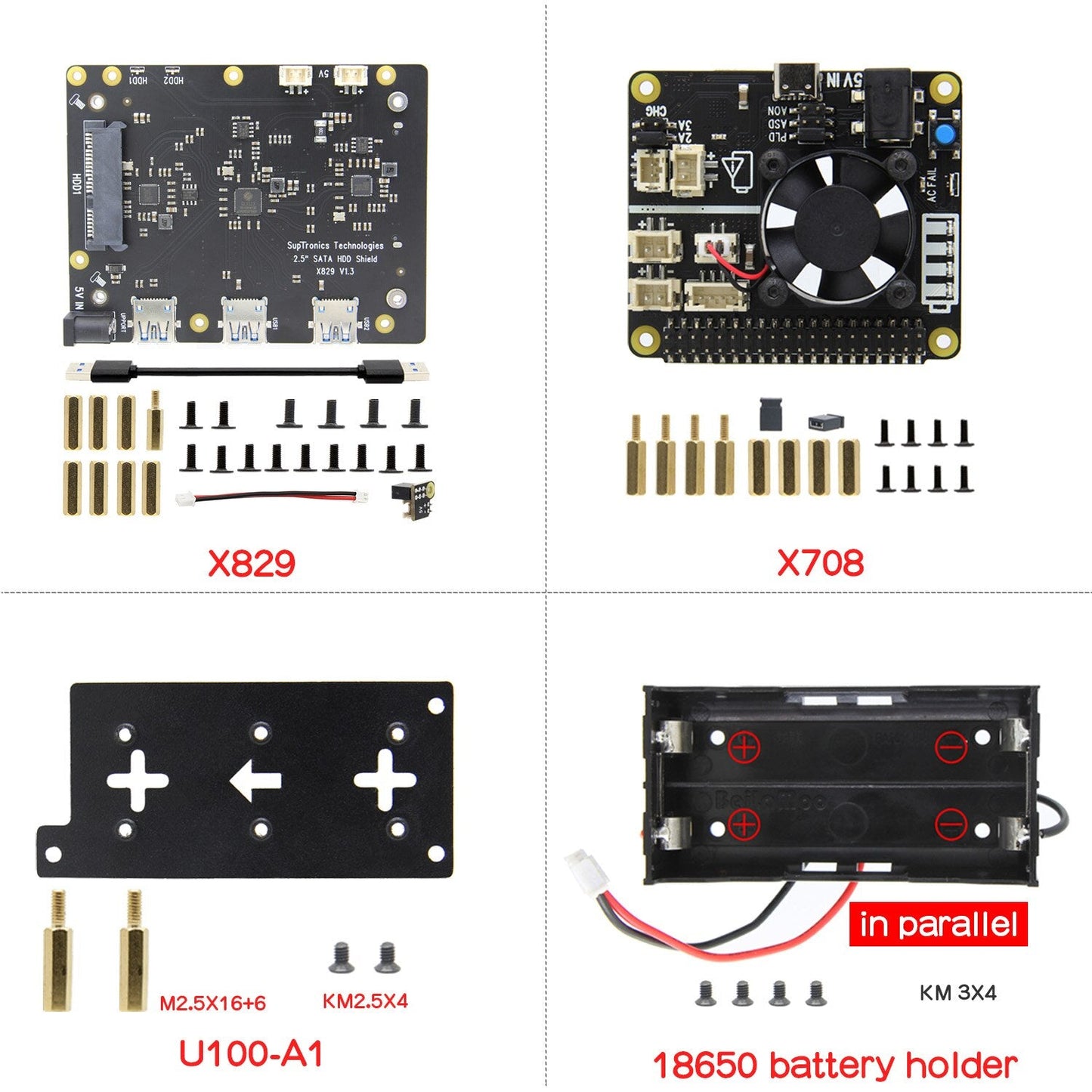 Raspberry Pi X829 Dual 2.5" SATA HDD/SSD Shield + X708 UPS HAT & Power Management Board for Raspberry Pi 4 Model B customize