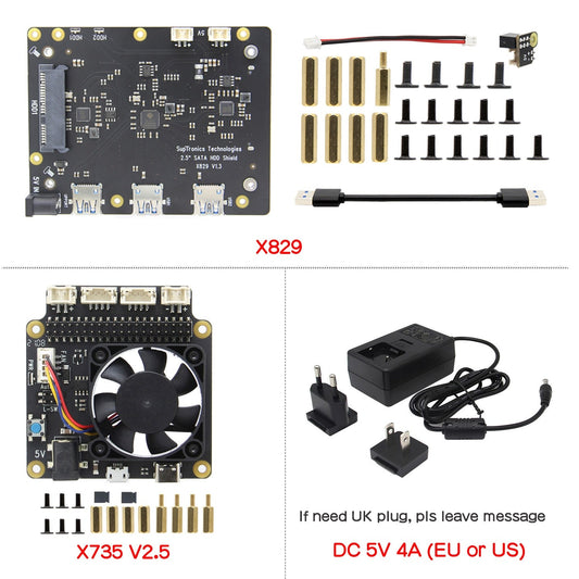 Raspberry Pi X829 Dual 2.5" SATA HDD/SSD Shield + X735 Power Management Board for Raspberry Pi 4 Model B customize