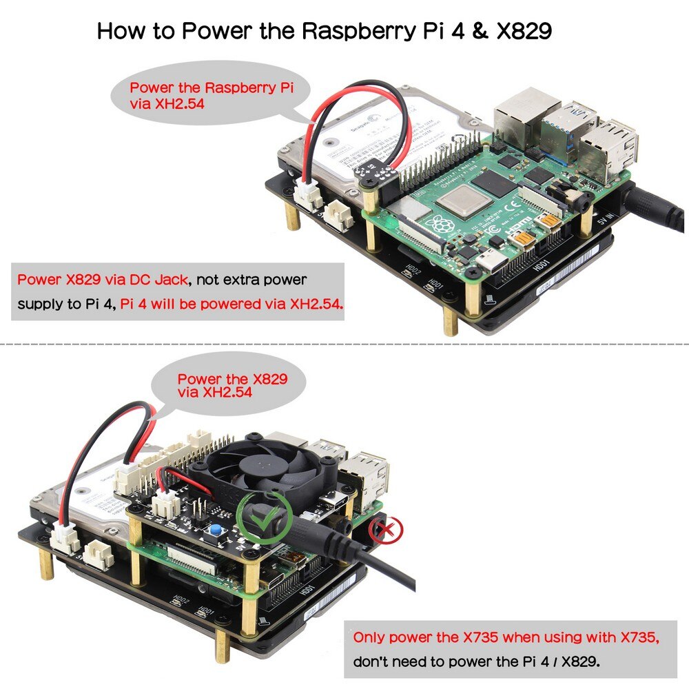 Raspberry Pi X829 Dual 2.5" SATA HDD/SSD Shield + X735 Power Management Board for Raspberry Pi 4 Model B customize