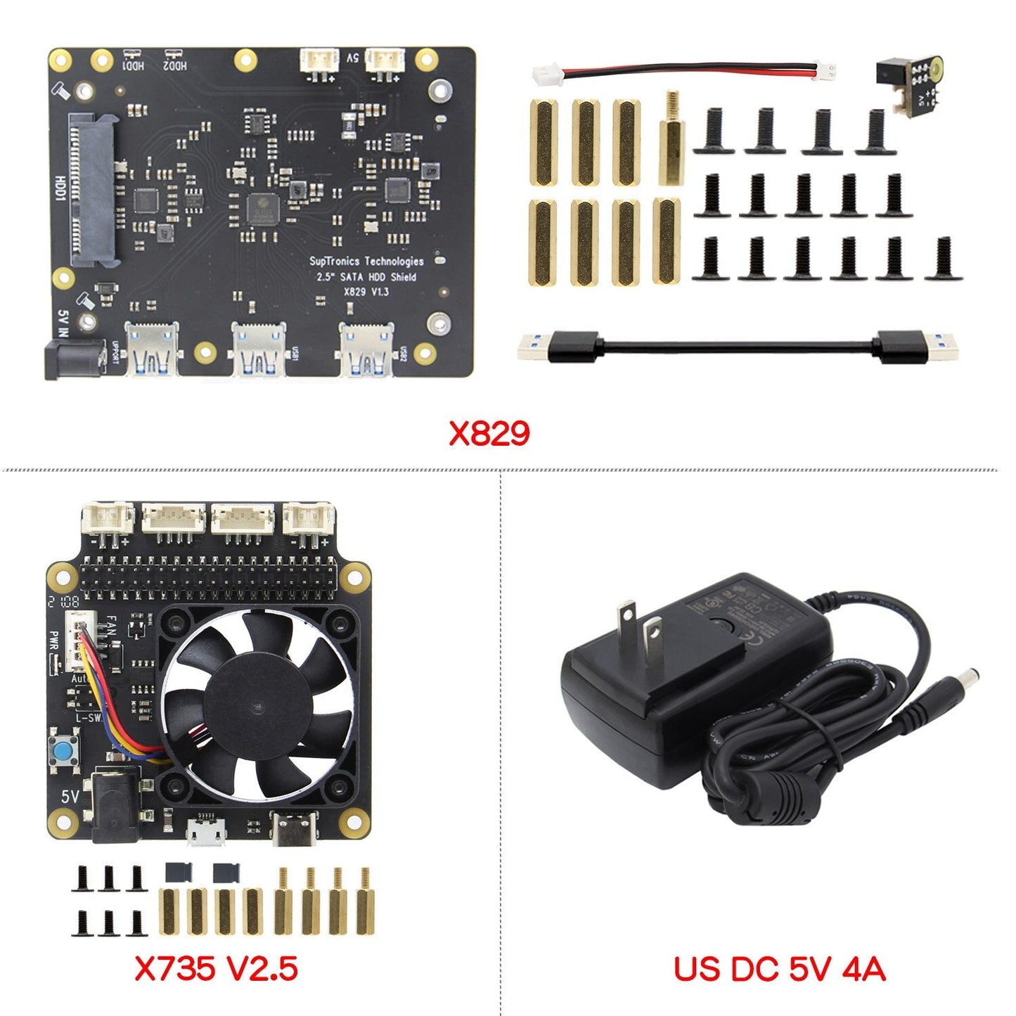 Raspberry Pi X829 Dual 2.5" SATA HDD/SSD Shield + X735 Power Management Board for Raspberry Pi 4 Model B customize