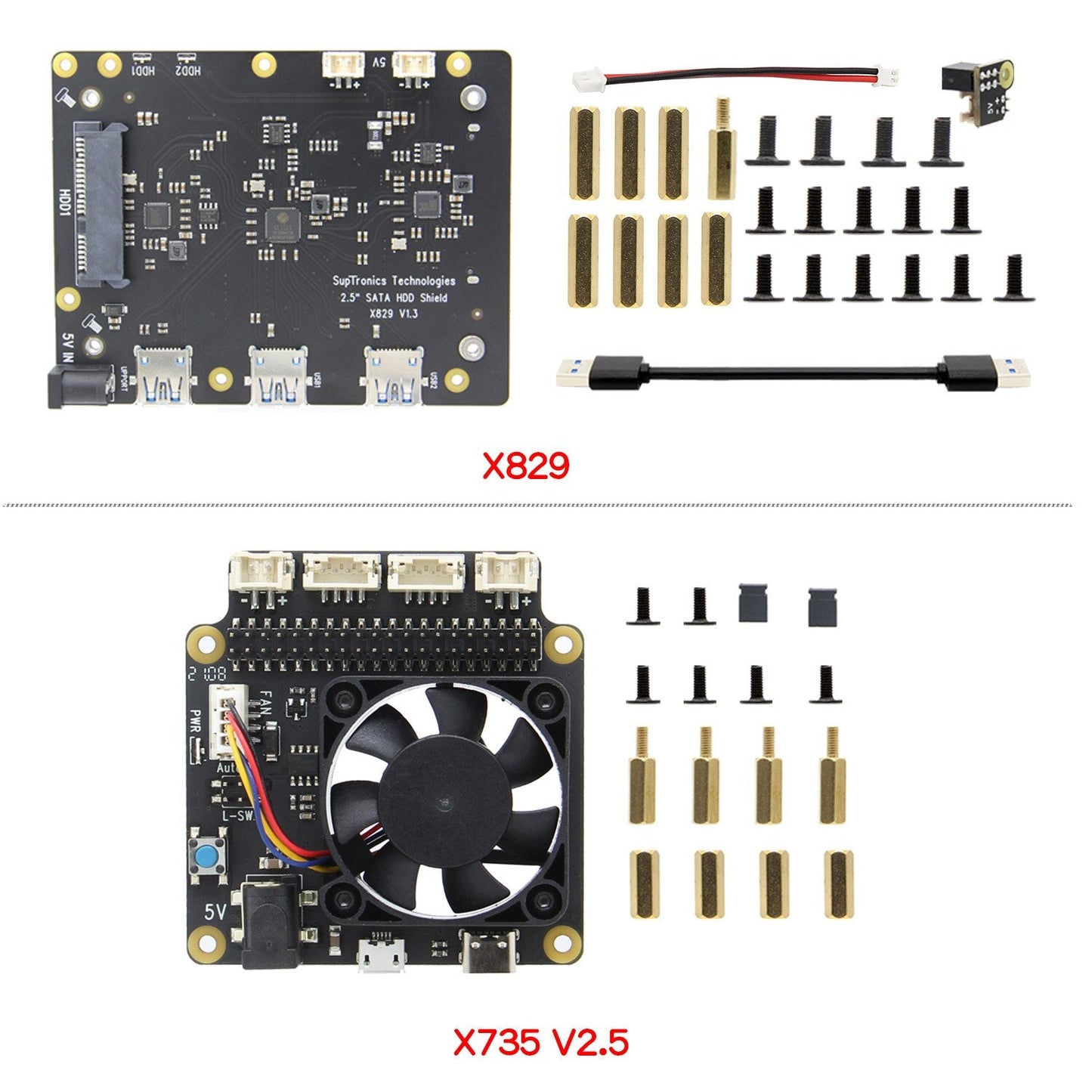 Raspberry Pi X829 Dual 2.5" SATA HDD/SSD Shield + X735 Power Management Board for Raspberry Pi 4 Model B customize