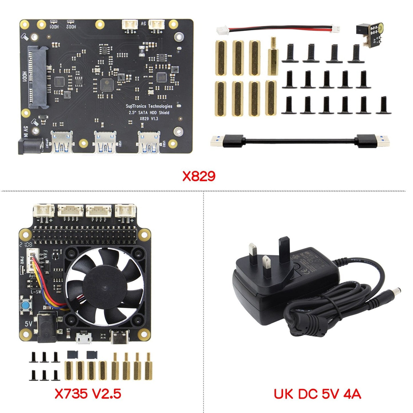 Raspberry Pi X829 Dual 2.5" SATA HDD/SSD Shield + X735 Power Management Board for Raspberry Pi 4 Model B customize