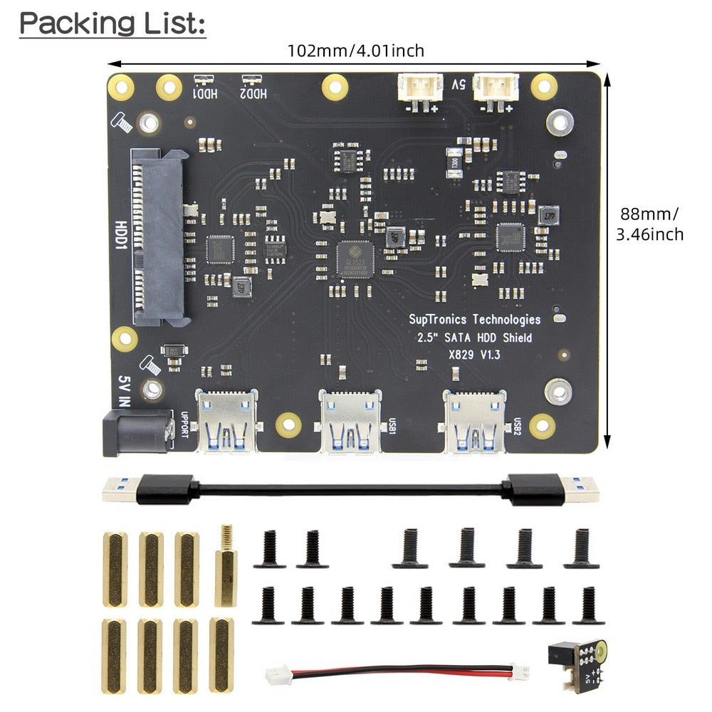 Raspberry Pi X829 Dual 2.5" SATA HDD/SSD Storage Expansion Board with USB 3.0 Cable for Raspberry Pi 4 Model B customize