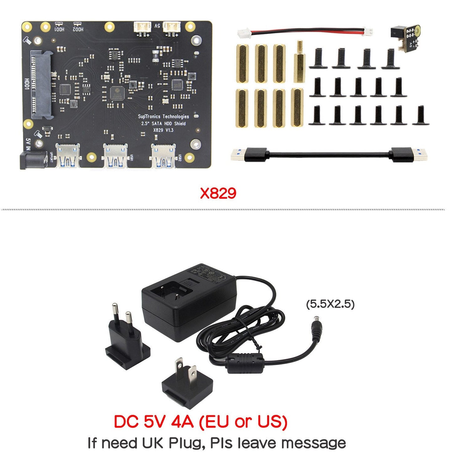 Raspberry Pi X829 Dual 2.5" SATA HDD/SSD Storage Expansion Board with USB 3.0 Cable for Raspberry Pi 4 Model B customize