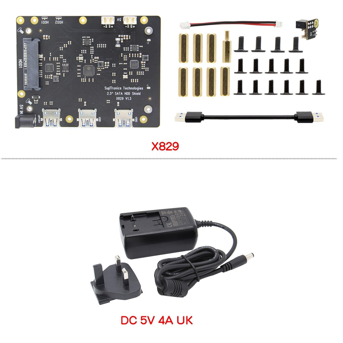 Raspberry Pi X829 Dual 2.5" SATA HDD/SSD Storage Expansion Board with USB 3.0 Cable for Raspberry Pi 4 Model B customize