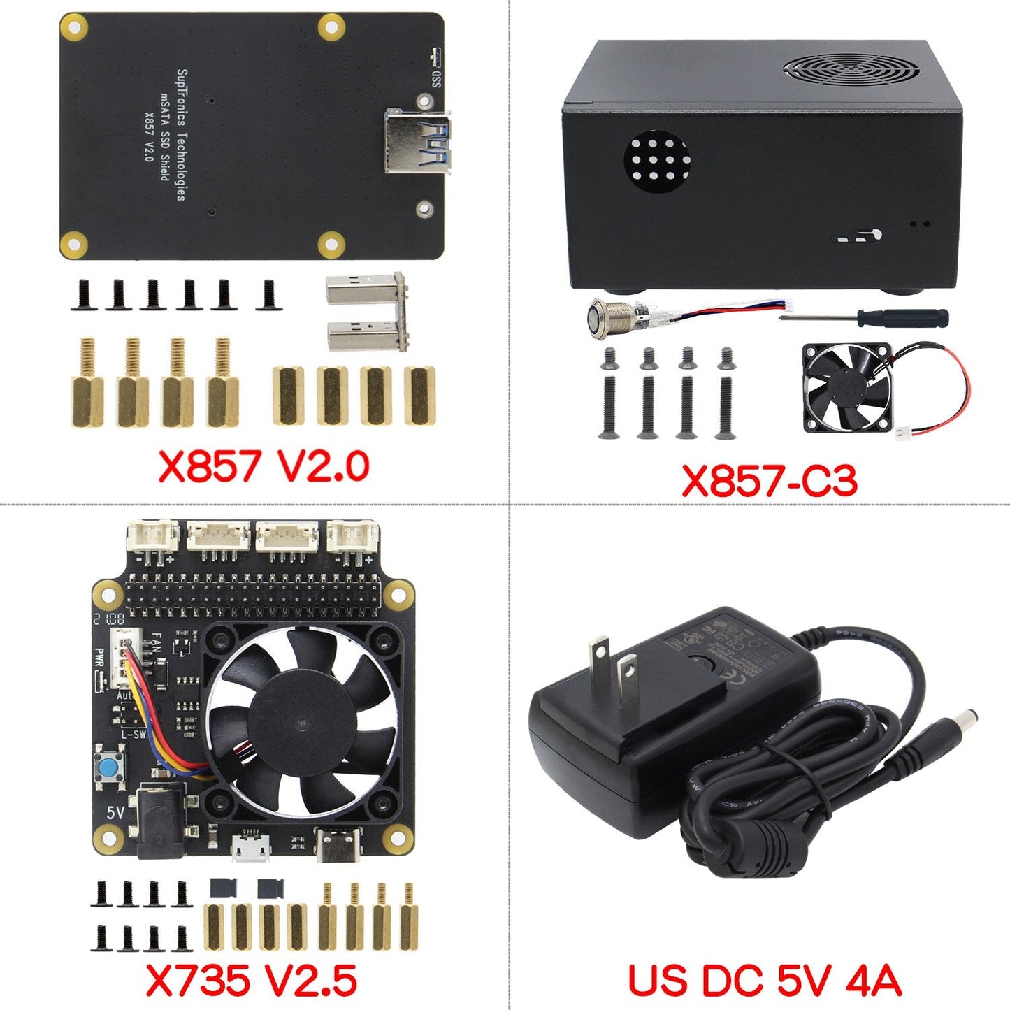 Raspberry Pi X857-C3 Matching Metal Case / Enclosure for Raspberry Pi 4B & X857 V2.0/ X862 V2.0 & X735 customize