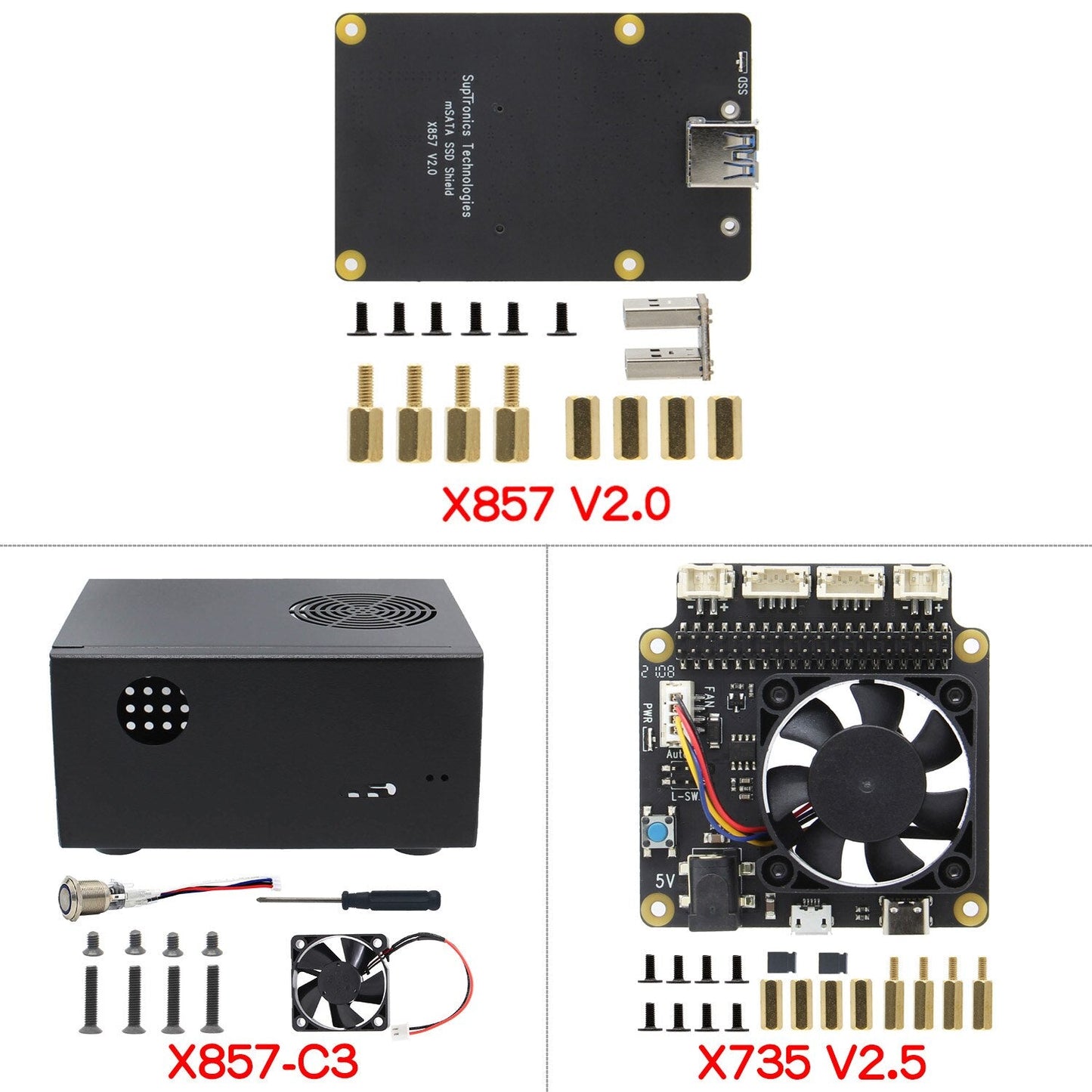 Raspberry Pi X857-C3 Matching Metal Case / Enclosure for Raspberry Pi 4B & X857 V2.0/ X862 V2.0 & X735 customize