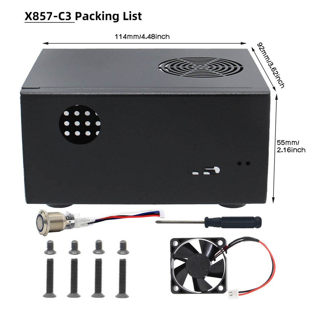 Raspberry Pi X857-C3 Matching Metal Case / Enclosure for Raspberry Pi 4B & X857 V2.0/ X862 V2.0 & X735 customize