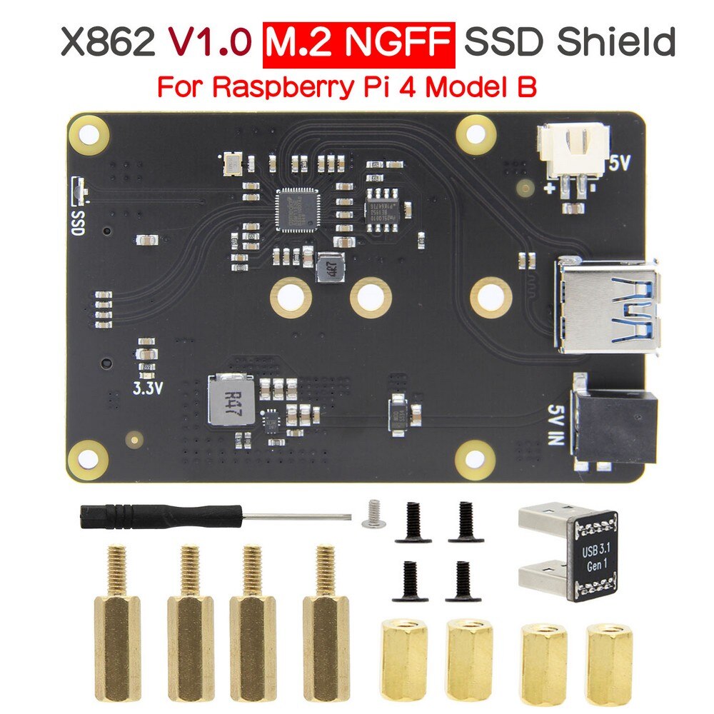 Raspberry Pi X862 V1.0 M.2 NGFF 2280 SATA SSD Storage Expansion Board / Shield for Raspberry Pi 4 Model B customize