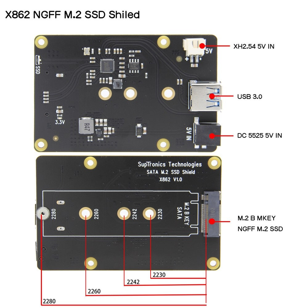 Raspberry Pi X862 V1.0 M.2 NGFF 2280 SATA SSD Storage Expansion Board / Shield for Raspberry Pi 4 Model B customize