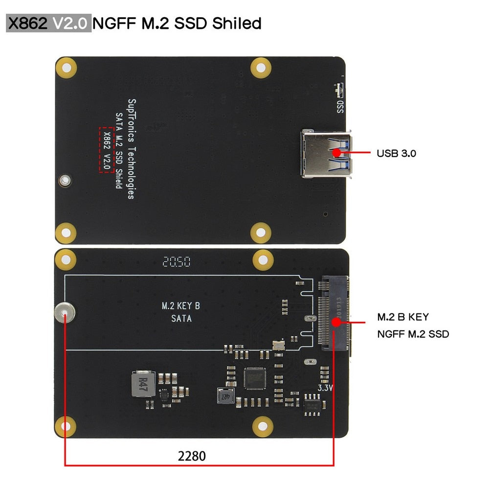 Raspberry Pi X862 V2.0 M.2 NGFF 2280 SATA SSD Storage Expansion Board / Shield for Raspberry Pi 4 Model B customize