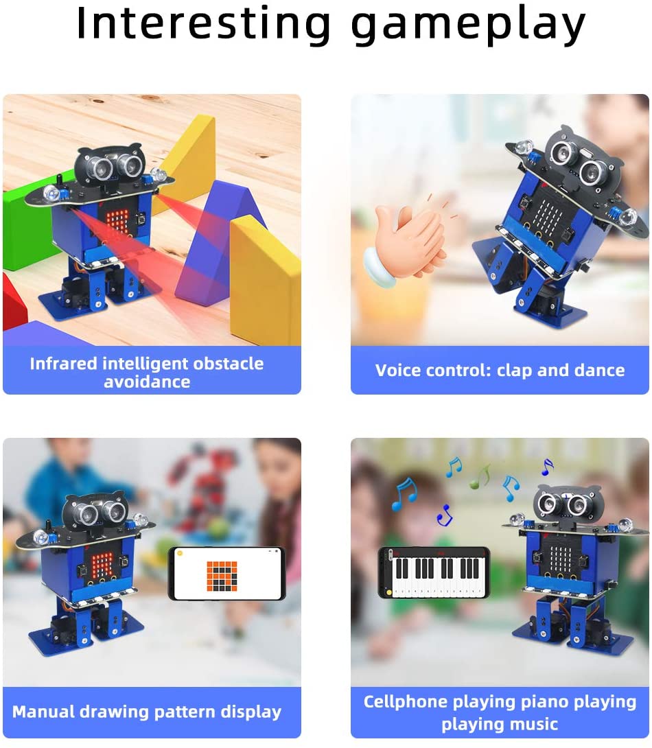 Robot Toy with Micro: bit Graphical Programming Educational Stem Toys Robotics for Kids,Dance,Playing Piano,Touch customize