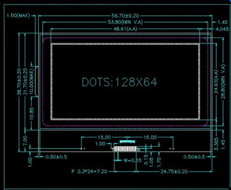 Custom 12864B dot matrix LCD screen size 57mm × 39mm 12864 LCD screen