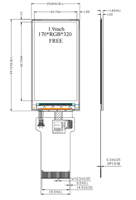 Custom 1.9 inch LCD display screen 170 * 320 plug 30PIN 4WSPI/8-bit 8080 interface ST7789V