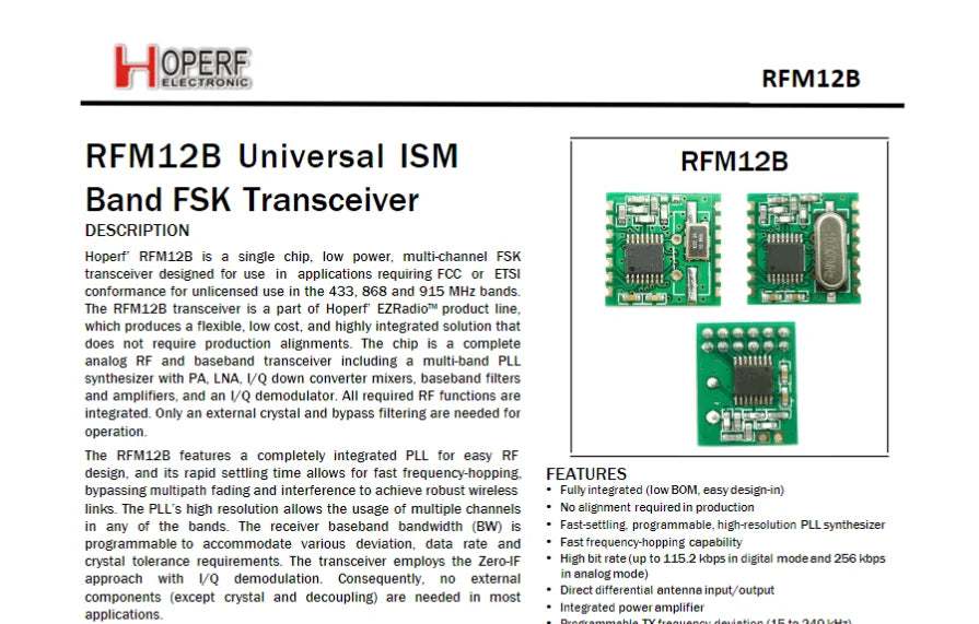 Custom RFM12B RF transceiver module 433/868/915mhz