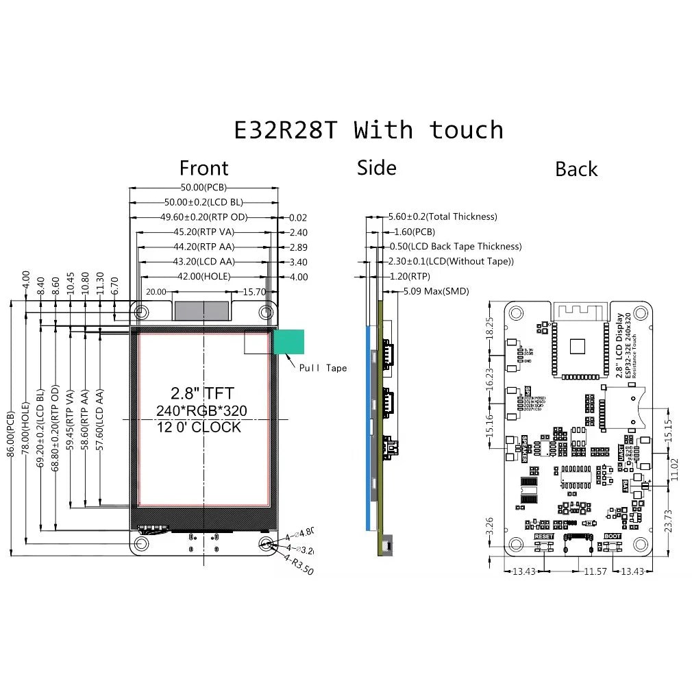 2.8inch ESP32-32 TFT SPI Display Screen E32R28T E32N28T ESP32-W-ROOM-32E WIFI BLE Module Dual-core ILI9341V Driver for IoT