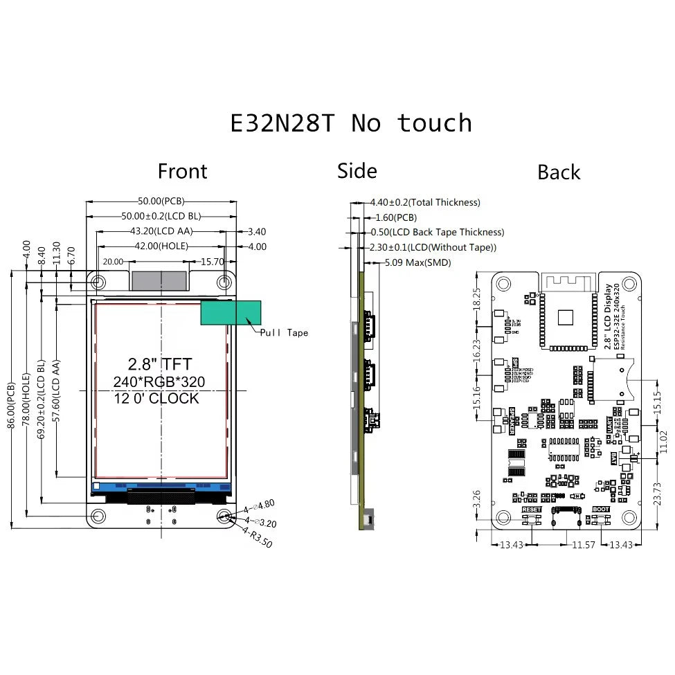 2.8inch ESP32-32 TFT SPI Display Screen E32R28T E32N28T ESP32-W-ROOM-32E WIFI BLE Module Dual-core ILI9341V Driver for IoT