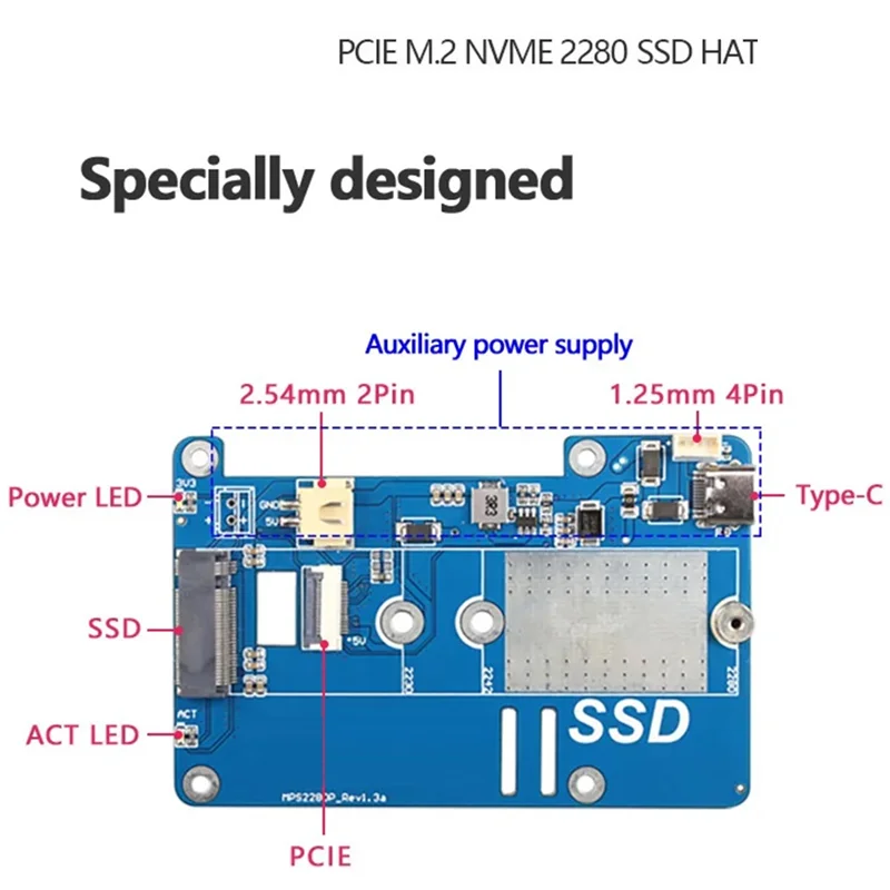 L07A-MPS2280P PCIE M.2 NVME SSD HAT+Case+SSD Heat Sink For Raspberry Pi 5 Support 2280 2230 2242 Gen 3 Expansion Board
