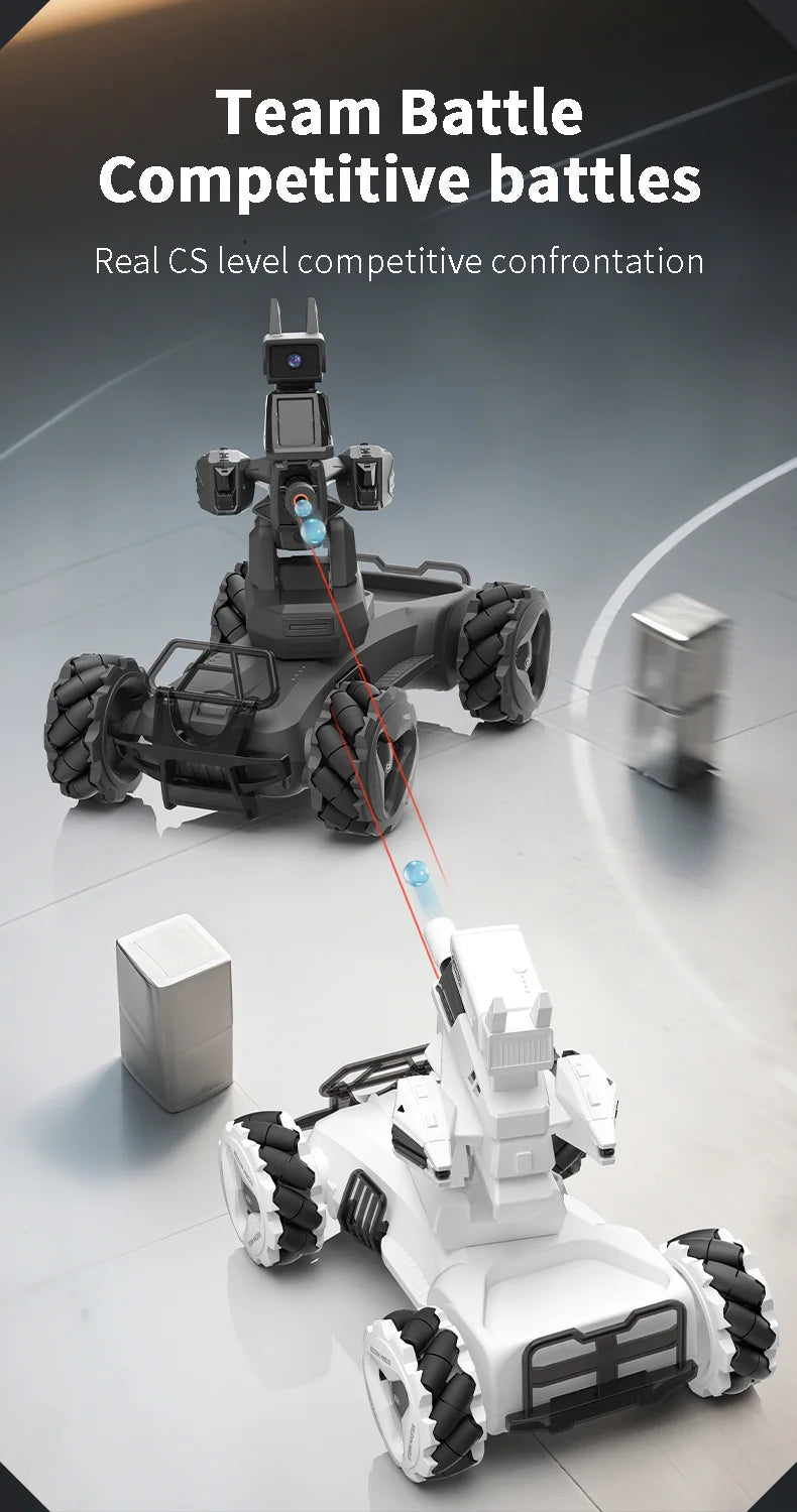 Intelligent RC Battle Tank Toy with Laser Locking -Cool Black/Pearl White, Kids Gift