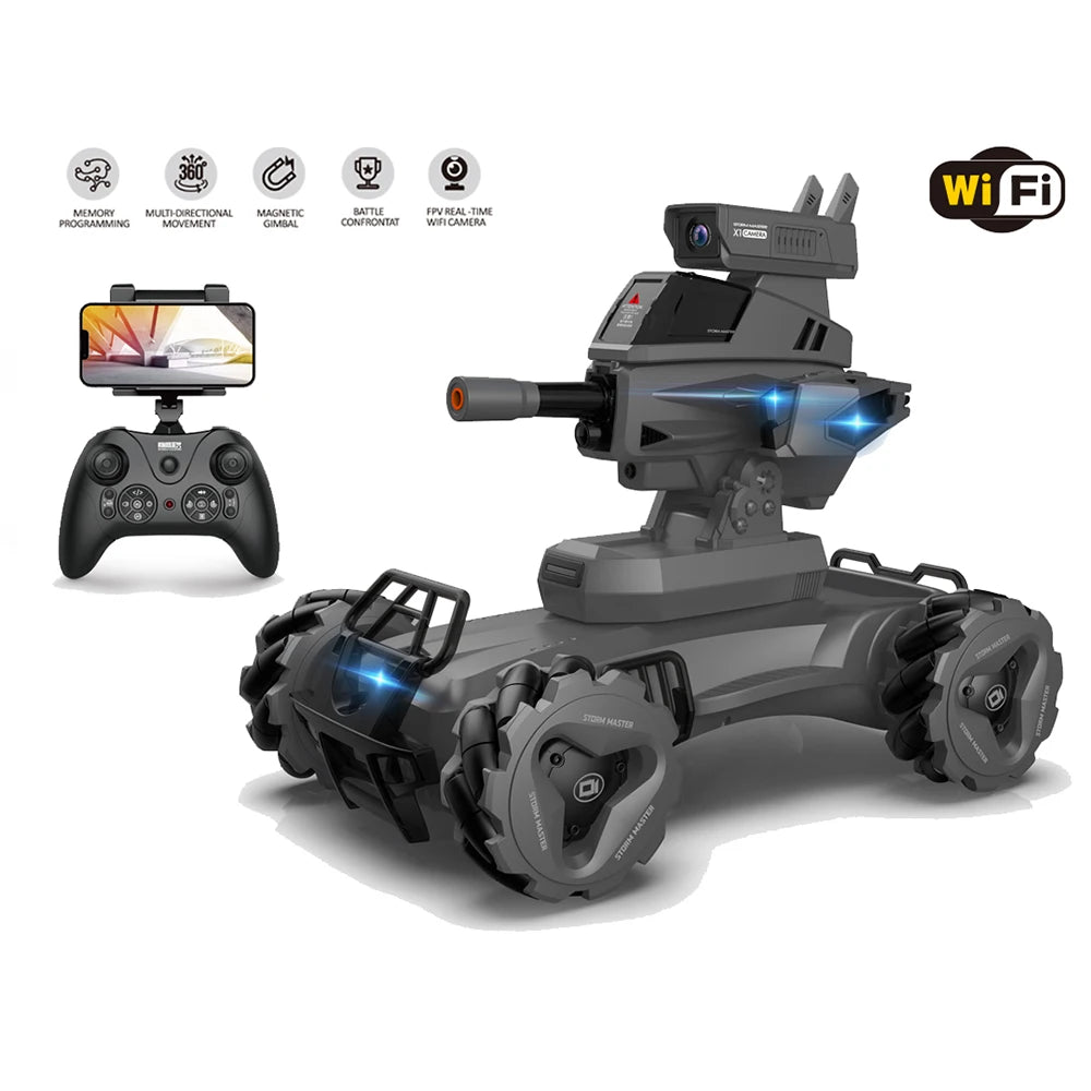 Intelligent RC Battle Tank Toy with Laser Locking -Cool Black/Pearl White, Kids Gift