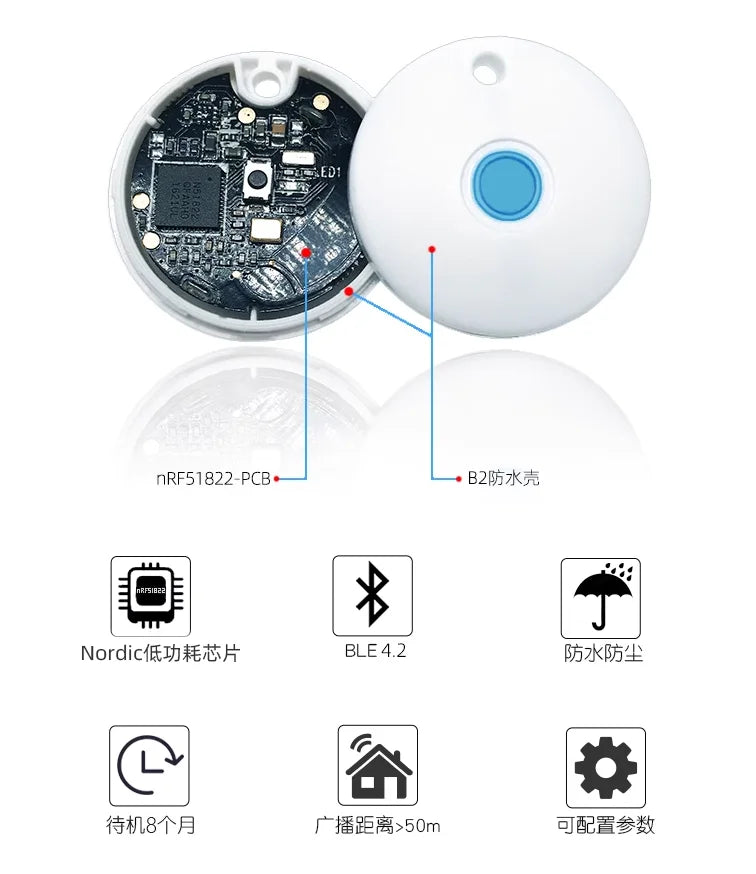 Custom BLE5.0 Bluetooth beacon iBeacon positioning base station inspection guide check-in NFC wireless asset tag