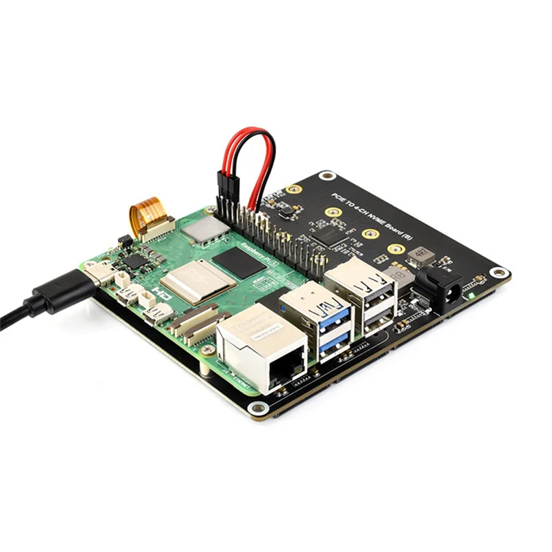 L07A-For Raspberry Pi 5 Pcie To4-CH M.2 Nvme Adapter Board Compatible With2280/2260/2242/2230 M.2 Hard Drives Forpi5 US Plug