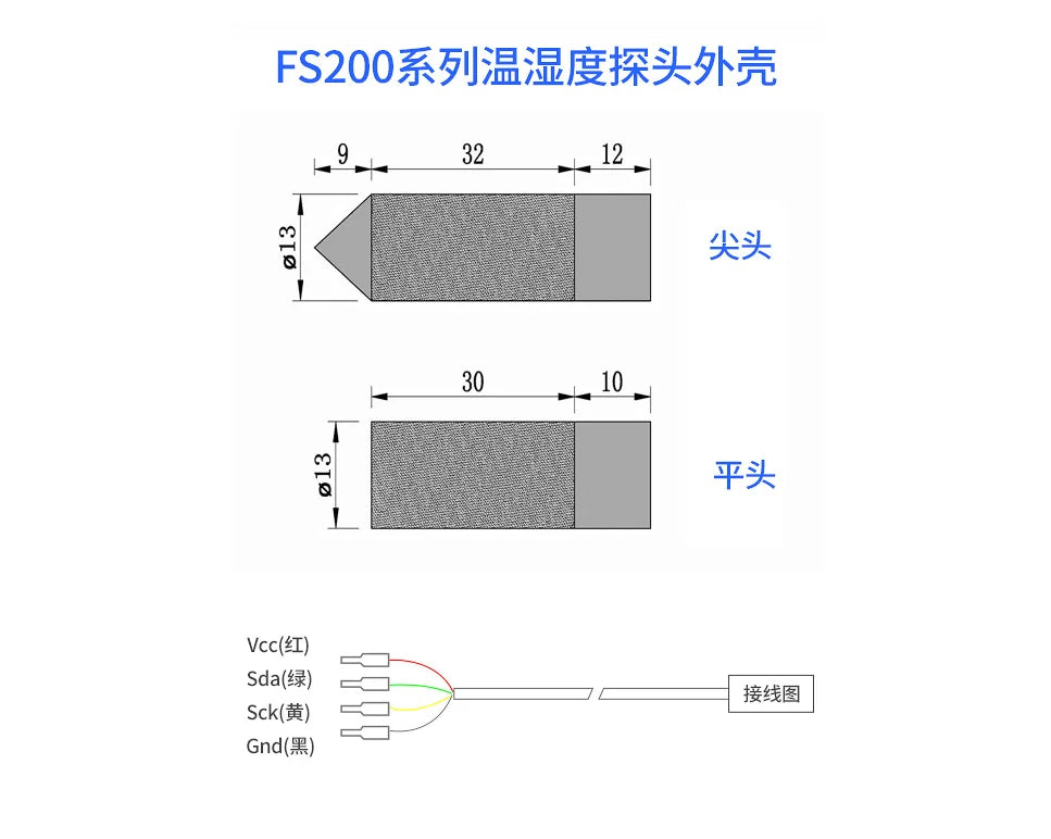 Custom FS200 Flat head temperature and humidity sensor probe 304 stainless steel waterproof probe SHT10 SHT31 SHT40 SHT25 SHT21 SHT35