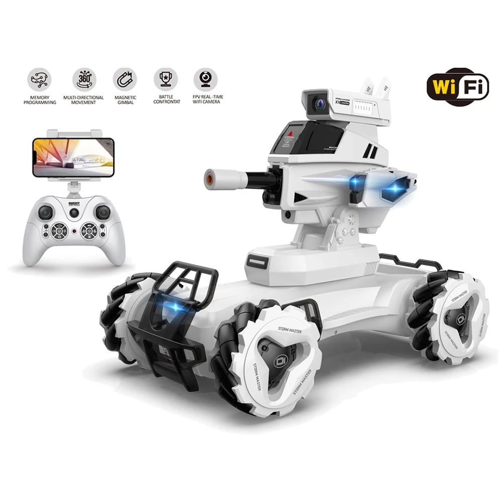 Intelligent RC Battle Tank Toy with Laser Locking -Cool Black/Pearl White, Kids Gift