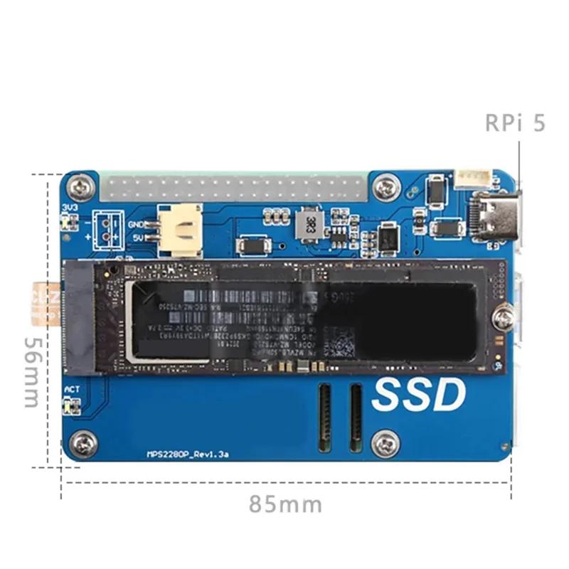 L07A-MPS2280P PCIE M.2 NVME SSD HAT+Case+SSD Heat Sink For Raspberry Pi 5 Support 2280 2230 2242 Gen 3 Expansion Board