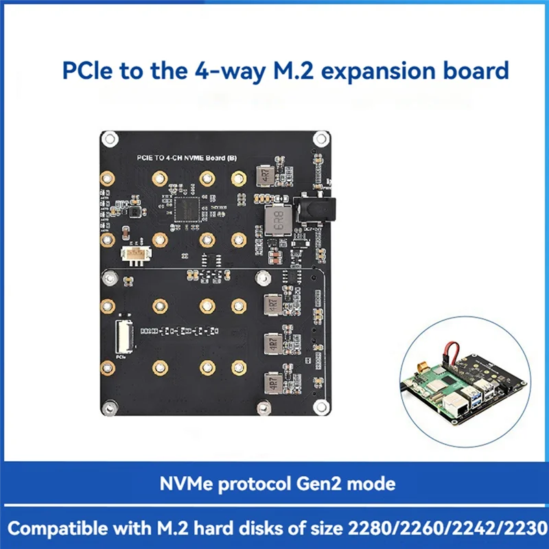 L07A-For Raspberry Pi 5 Pcie To4-CH M.2 Nvme Adapter Board Compatible With2280/2260/2242/2230 M.2 Hard Drives Forpi5 US Plug