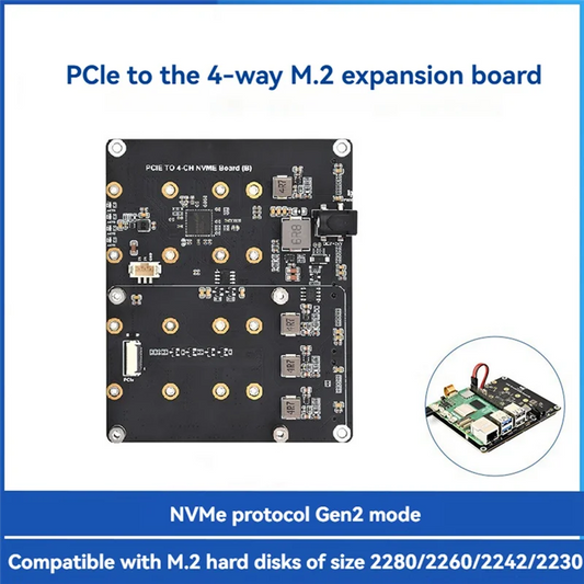 L07A-For Raspberry Pi 5 Pcie To4-CH M.2 Nvme Adapter Board Compatible With2280/2260/2242/2230 M.2 Hard Drives Forpi5 US Plug