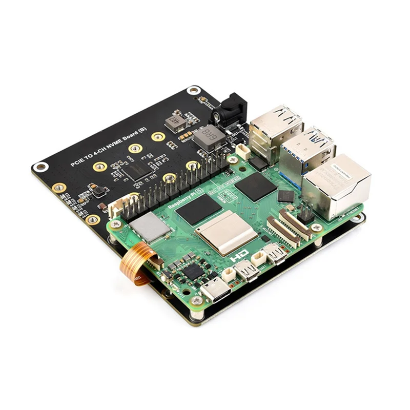 L07A-For Raspberry Pi 5 Pcie To4-CH M.2 Nvme Adapter Board Compatible With2280/2260/2242/2230 M.2 Hard Drives Forpi5 US Plug