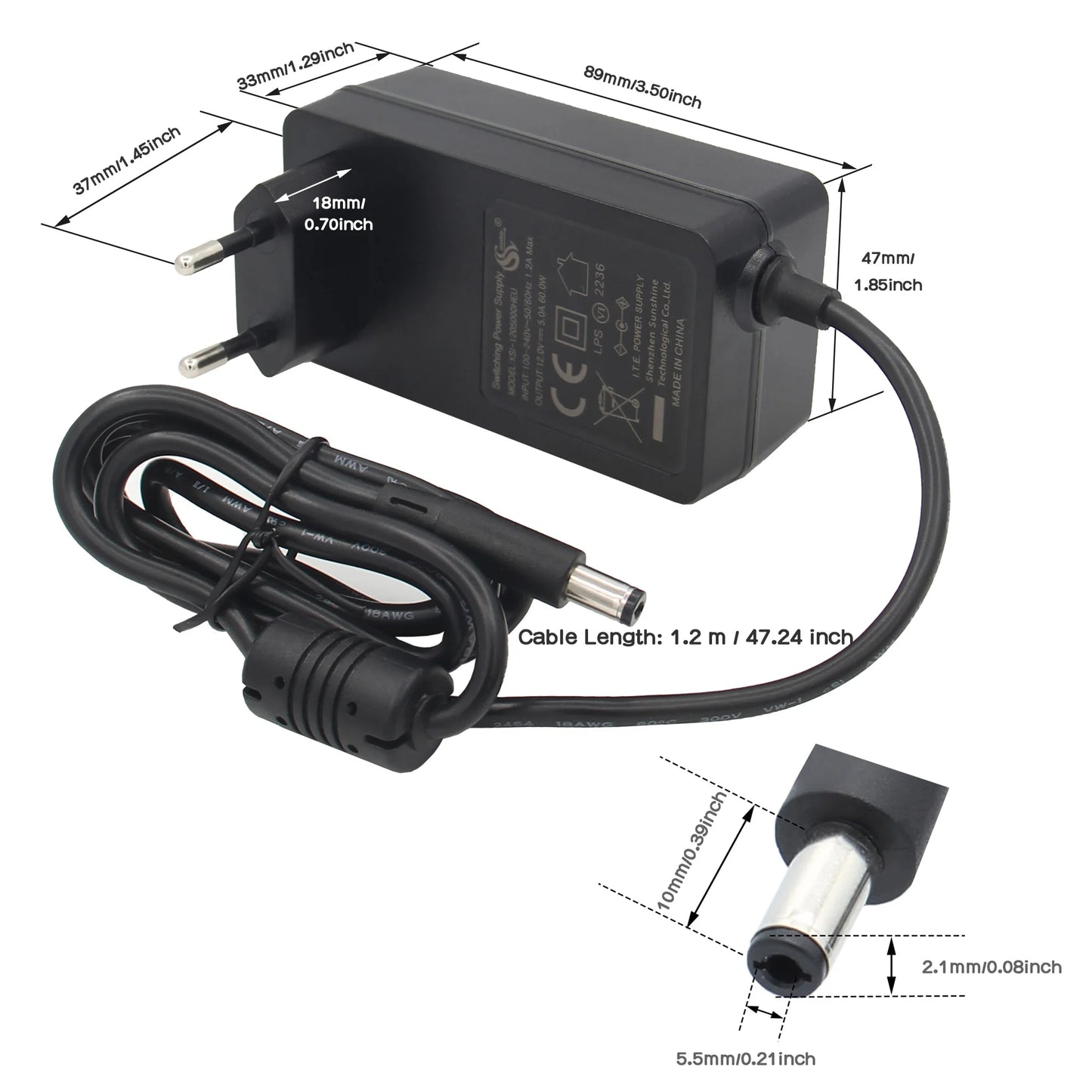 LT-12565521 12V 5A 60W Power Adapter | Power Supply | DC 5.5*2.1mm Jack | for Raspberry Pi X735 V3.0/ X729/ X1009/X-UPS1