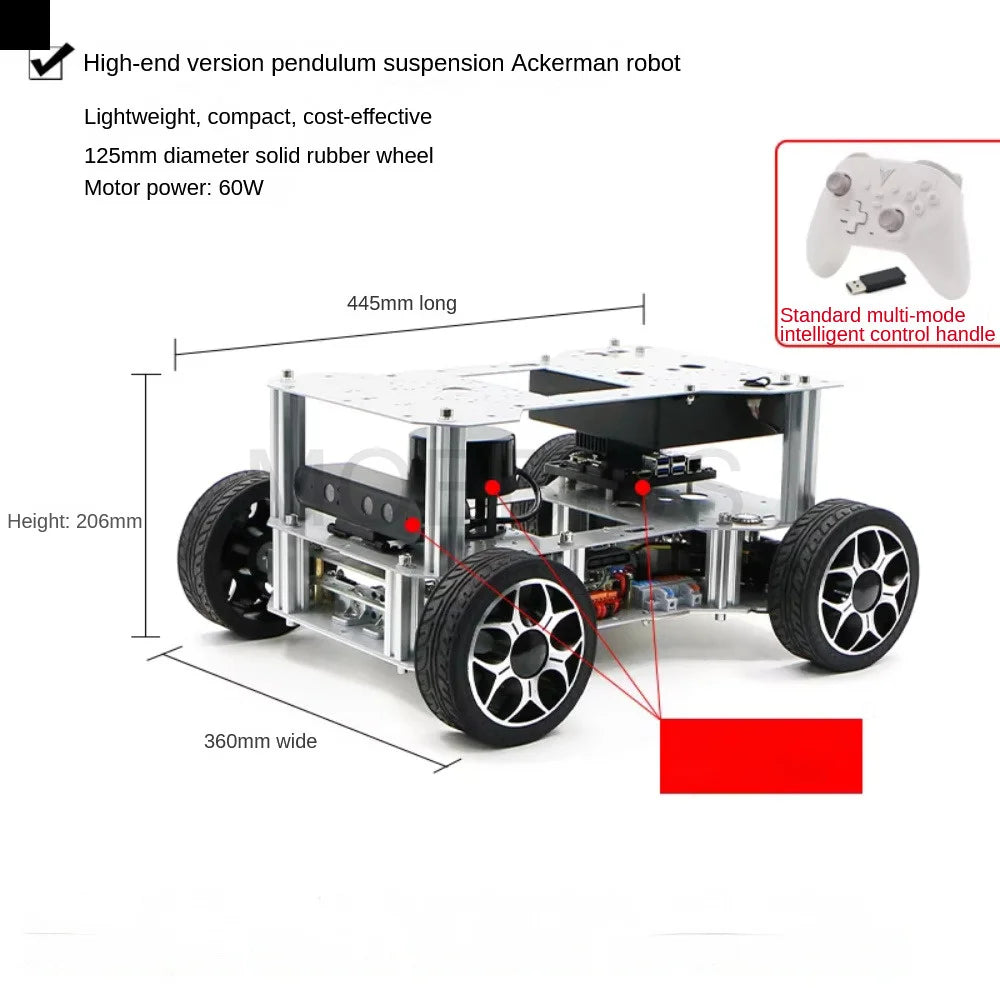 Big Load ROS2 Mobile Smart Ackerman Robot Car Chassis SLAM LiDAR Mapping Navigation Raspberry Pi 5 Self-driving Vehicle