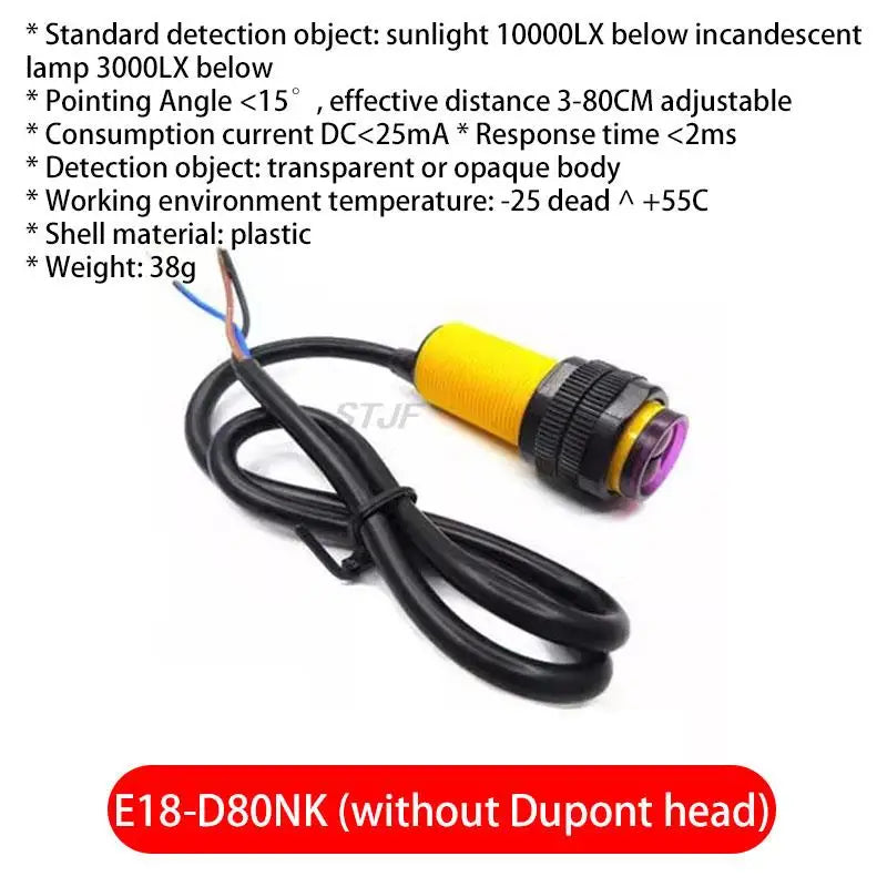 Custom Smart Car Robot E18-D80NK Infrared Obstacle Avoidance Photoelectric Sensor Proximity Switch 3-80cm Detection Range Adjustable