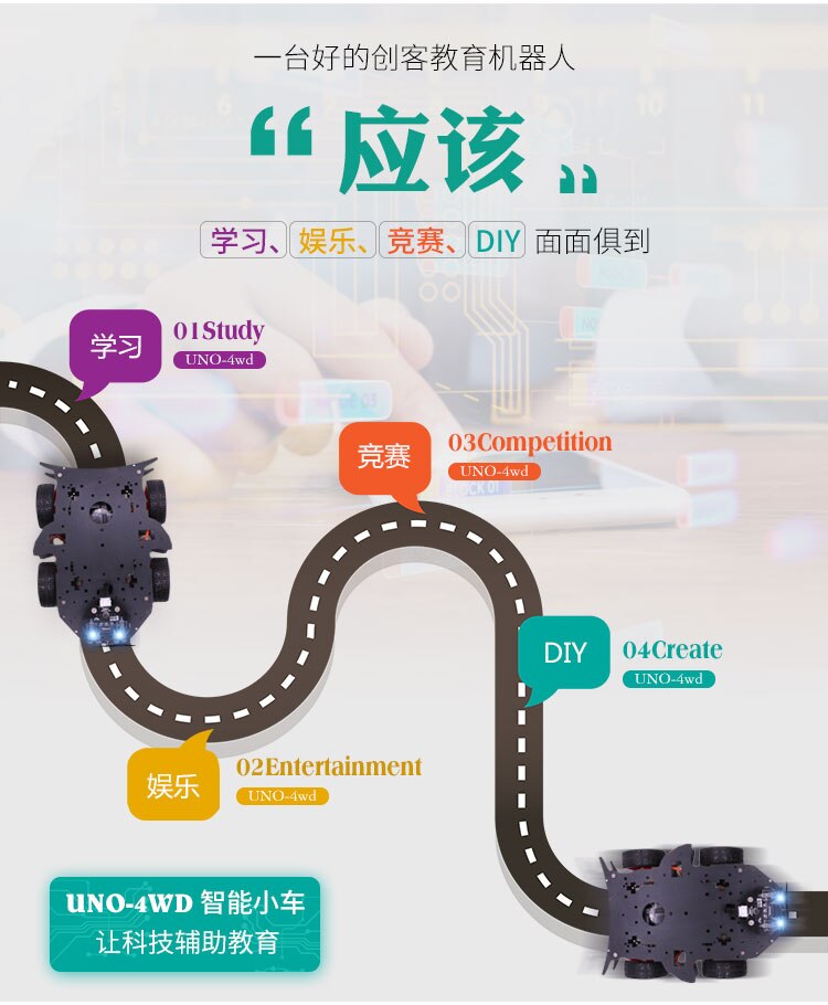 Smart car Kit Robot 4WD Remote control Open source Scratch compatible with Arduino customize