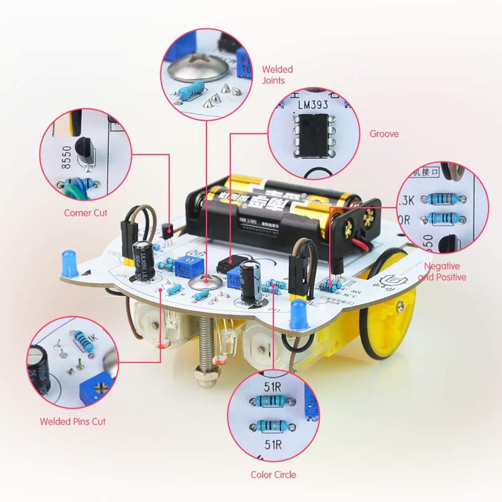 Soldering Robot Car Kit with Line Tracking Module, Basic STEM Kit for Learning Electric Soldering Using LM393 Chip customize