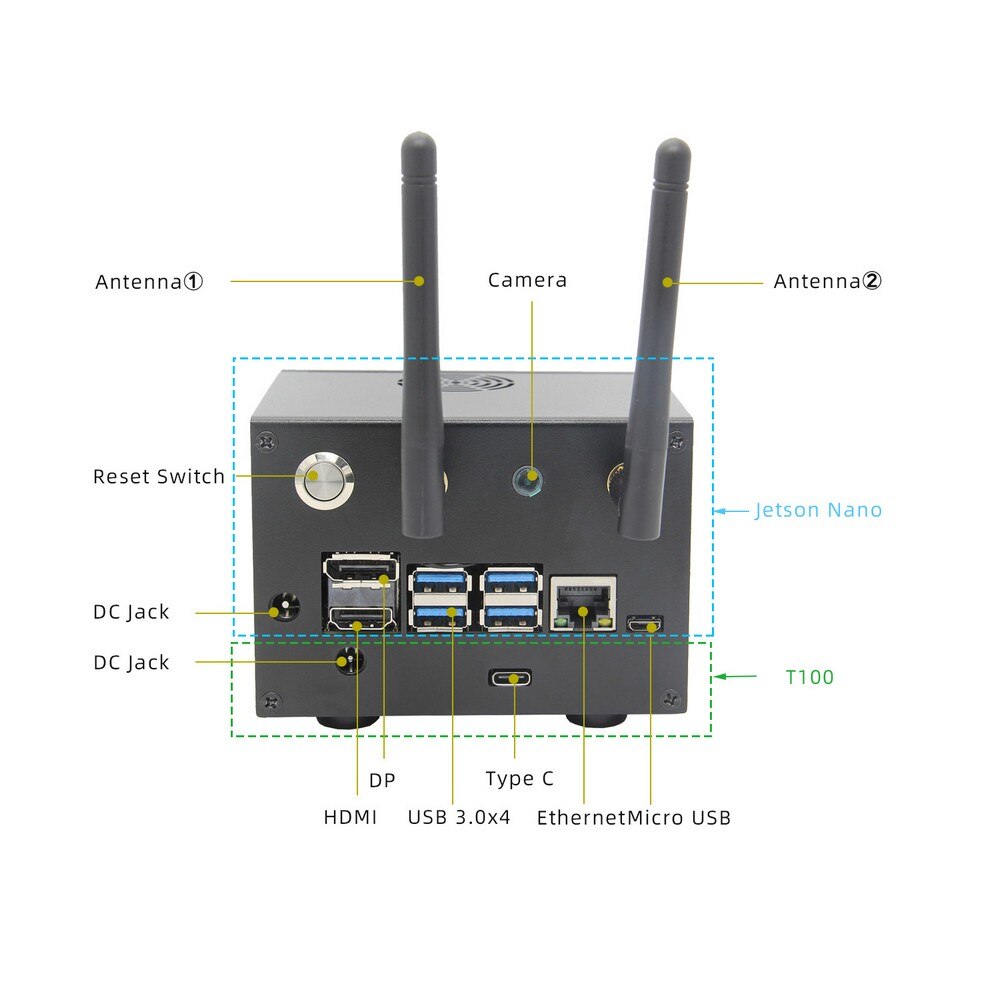 T100 Metal Case with Power & Reset Control Switch for T100 NVMe M.2 SSD Shield & Jetson Nano A02 Version Only customize