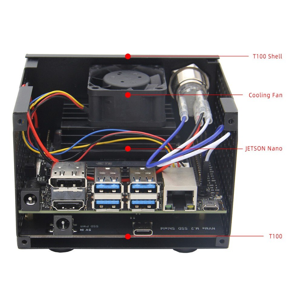 T100 Metal Case with Power & Reset Control Switch for T100 NVMe M.2 SSD Shield & Jetson Nano A02 Version Only customize